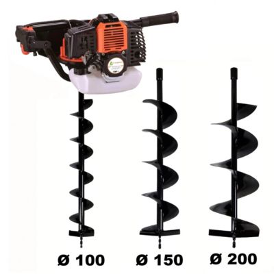 Tarière thermique 52 cm3 - 3 CV + lot de 3 mèches (100, 150 et 200 mm) - GT GARDEN