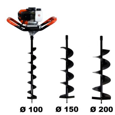 Tarière thermique 52 cm3, 3 CV + lot de 3 mèches (100, 150 et 200 mm) GT Garden