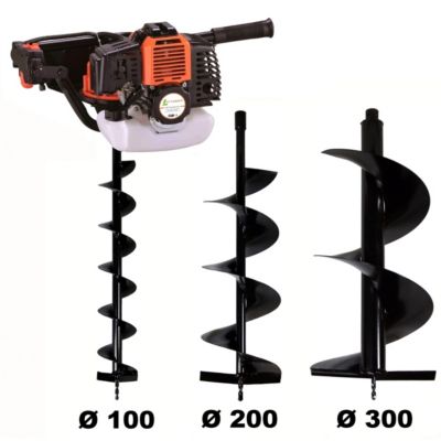 Tarière thermique 52 cm3 - 3 CV + lot de 3 mèches (100, 200 et 300 mm) GT Garden