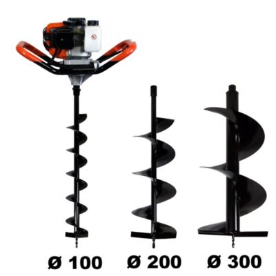 Tarière thermique 52 cm3, 3 CV + lot de 3 mèches (100, 200 et 300 mm) - GT GARDEN