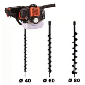 Tarière thermique 52 cm3 - 3 CV + lot de 3 mèches (40, 60 et 80 mm) GT Garden