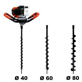 Tarière thermique 52 cm3, 3 CV + lot de 3 mèches (40, 60 et 80 mm) GT Garden