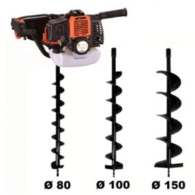 Tarière thermique 52 cm3 - 3 CV + lot de 3 mèches (80, 100 et 150 mm) GT Garden