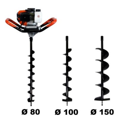 Tarière thermique 52 cm3, 3 CV + lot de 3 mèches (80, 100 et 150 mm) GT Garden