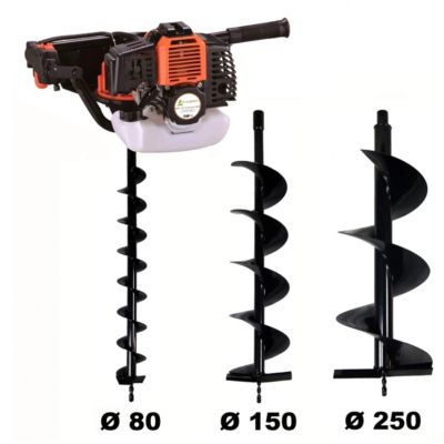 Tarière thermique 52 cm3 - 3 CV + lot de 3 mèches (80, 150 et 250 mm) - GT GARDEN