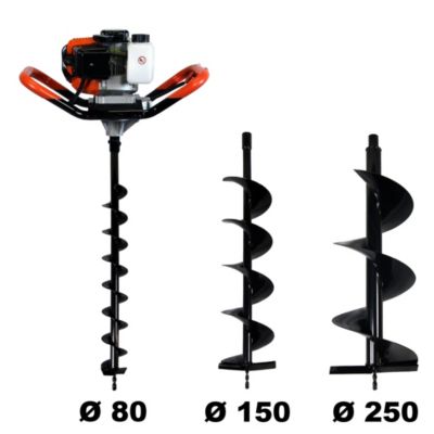 Tarière thermique 52 cm3, 3 CV + lot de 3 mèches (80, 150 et 250 mm) - GT GARDEN
