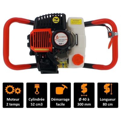 Tarière thermique 52 cm3 + mèches 150 et 250 mm - GT GARDEN
