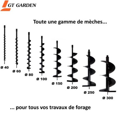 Tarière thermique 52 cm3 + mèches 150 et 250 mm - GT GARDEN