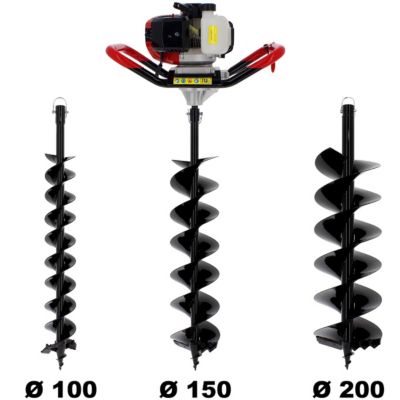 Tarière thermique SEMI-PROFESSIONNELLE 62 cm3 + lot de 3 mèches (100, 150 et 200 mm) - SURICUT