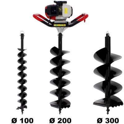 Tarière thermique SEMI-PROFESSIONNELLE 62 cm3 + lot de 3 mèches (100, 200 et 300 mm) - SURICUT