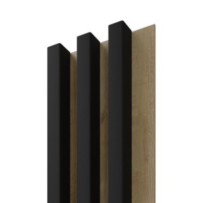 Tasseau décoratif lambris lamelles Linea Slim Black MDF noir et chêne 15 x 265 cm, ép. 30mm