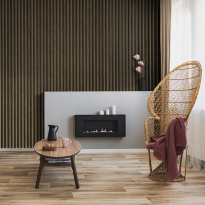 Tasseau décoratif lambris lamelles Linea Slim Black MDF noir et chêne 15 x 265 cm, ép. 30mm