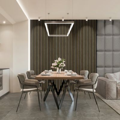 Tasseau décoratif lambris lamelles Linea Slim Black MDF noir et chêne 15 x 265 cm, ép. 30mm