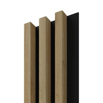 Tasseau décoratif lambris lamelles Linea Slim MDF noir et chêne 15 x 265 cm, ép. 30mm