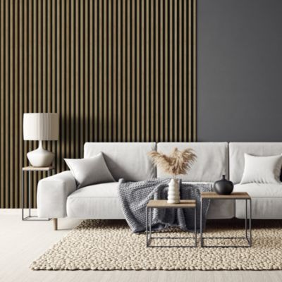 Tasseau décoratif lambris lamelles Linea Slim MDF noir et chêne 15 x 265 cm, ép. 30mm
