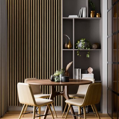 Tasseau décoratif lambris lamelles Linea Slim MDF noir et chêne 15 x 265 cm, ép. 30mm