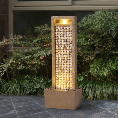 Teamson Home Fontaine haute jardin LED coquillages design marron extérieur