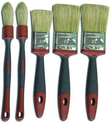 TEC HIT 514505 - Jeu de 5 Pinceaux - Manche Bi-Matière - 2 Pinceaux Ronds - 3 Pinceaux Plats - Pour vernir, laquer et lisser - R
