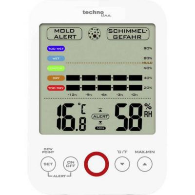 Techno Line WS 9422 - Hygromètre thermo-hygromètre compact, écran LCD, alarmes humidité et moisissure