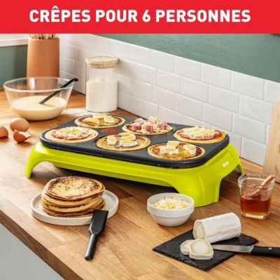 TEFAL Appareil à crêpes, 6 empreintes, Revêtement antiadhésif, 6 spatules et 1 louche incluses, Fabriqué en France PY559312