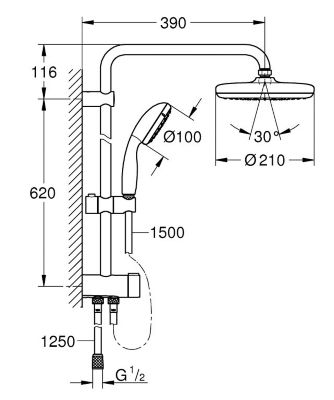 Tempesta System 210 Colonne de douche avec inverseur manuel, Chrome (G-26381001)