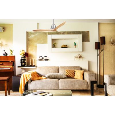 Tenerife - Super destratificateur et ventilateur DC 132 cm  Chrome pales bois clair sans Lumière 25 à 35 m²