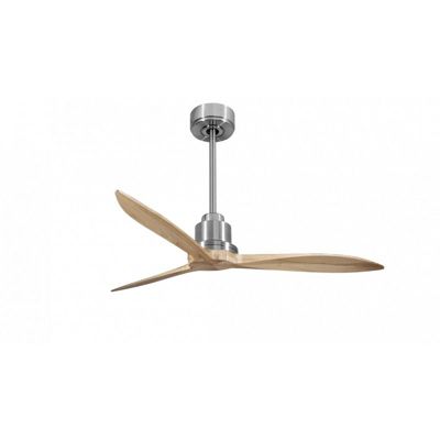 Tenerife - Super destratificateur et ventilateur DC 132 cm  Chrome pales bois clair sans Lumière 25 à 35 m²