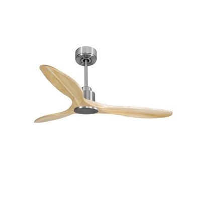 Tenerife- Super destratificateur et ventilateur DC 132 cm  Chrome pales bois clair sans Lumière 25 à 35 m²
