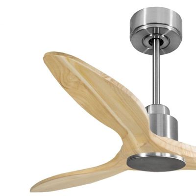 Tenerife- Super destratificateur et ventilateur DC 132 cm  Chrome pales bois clair sans Lumière 25 à 35 m²