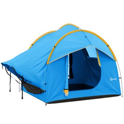 Tente arrière hayon véhicule 4 personnes - auvent pour voiture 3 portes et fenêtre en maille - bleu