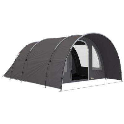 Tente camping 6 places - tente tunnel familiale - imperméabilité 5000mm - dim. 4,6 x 3,2 x 1,9 m - sac inclus - gris