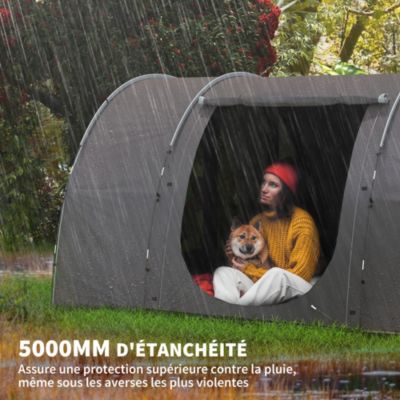 Tente camping 6 places - tente tunnel familiale - imperméabilité 5000mm - dim. 4,6 x 3,2 x 1,9 m - sac inclus - gris