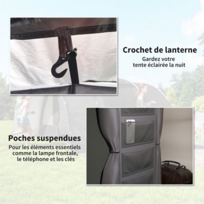 Tente camping 6 places - tente tunnel familiale - imperméabilité 5000mm - dim. 4,6 x 3,2 x 1,9 m - sac inclus - gris