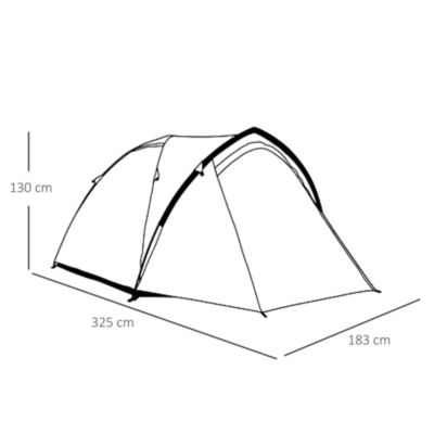 Tente de camping 2-3 personnes montage facile 2 portes fenêtres dim. 3,25L x 1,83l x 1,3H m fibre verre polyester PE vert