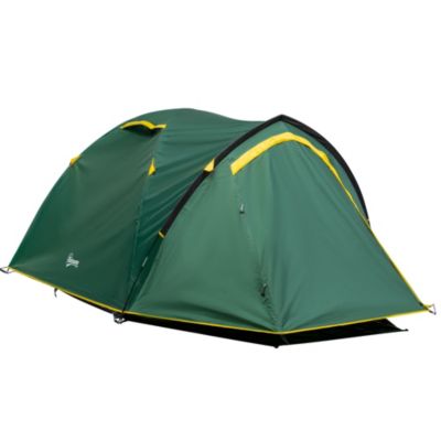 Tente de camping 2-3 personnes montage facile 2 portes fenêtres dim. 3,25L x 1,83l x 1,3H m fibre verre polyester PE vert