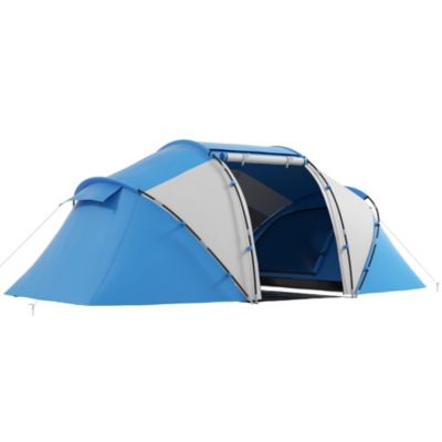 Tente de camping familiale 4-6 personnes 2 cabines fenêtre grande porte 4,3L x 2,4l x 1,7H m bleu blanc