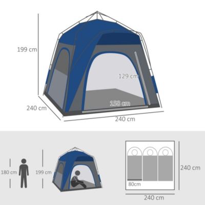 Tente de camping familiale 4 personnes montage instantanée pop-up 4 fenêtres pare-soleil dim. 2,4L x 2,4l x 1,95H m