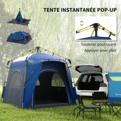 Tente de camping familiale 4 personnes montage instantanée pop-up 4 fenêtres pare-soleil dim. 2,4L x 2,4l x 1,95H m