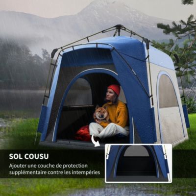 Tente de camping familiale 4 personnes montage instantanée pop-up 4 fenêtres pare-soleil dim. 2,4L x 2,4l x 1,95H m