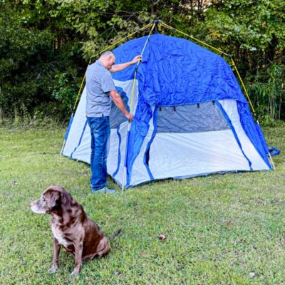 Tente de camping familiale 4 personnes montage instantanée pop-up 4 fenêtres pare-soleil dim. 2,4L x 2,4l x 1,95H m