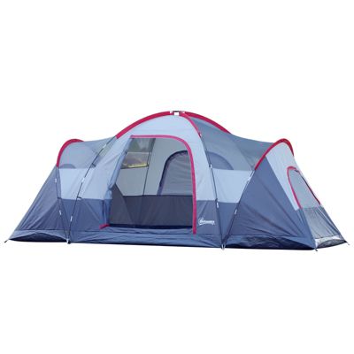 Tente de camping familiale 5-6 pers. - grande porte + 3 fenêtres - fibre verre polyester oxford gris rouge