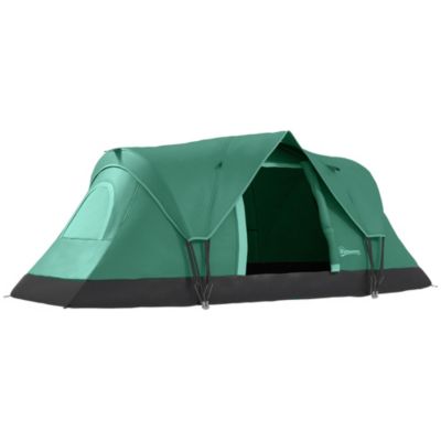 Tente de camping familiale 5-6 pers. - grande porte + 3 fenêtres - fibre verre polyester oxford gris vert