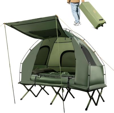Tente de Camping Surélevée avec Lit pour 1 Personne, Lit de Camping Imperméable Pliant 5 en 1 avec Matelas