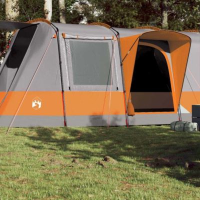 Tente de camping tunnel 4 personnes gris et orange imperméable vidaXL