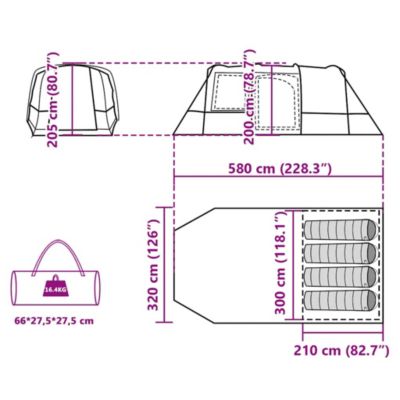 Tente de camping tunnel 4 personnes gris et orange imperméable vidaXL