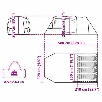 Tente de camping tunnel 4 personnes gris et orange imperméable vidaXL