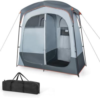 Tente de Douche 2 Personnes, Tente Cabine d'Essayage Portable avec Portes Zippées et 4 Fenêtres, avec Sac de Transport