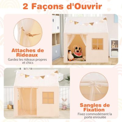 Tente Tipi Enfant KIDIZ Avec Décoration LED - 100x100x160 Cm - Coton - Inclut Guirlande, Peluches, Tapis