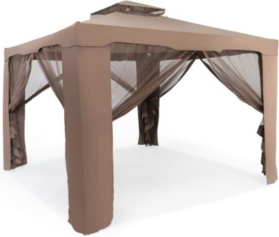 Tente de Pavillon de 3M avec Moustiquaire Transparente sur 4 Cotes Petite Fenetre au Plafond Brun