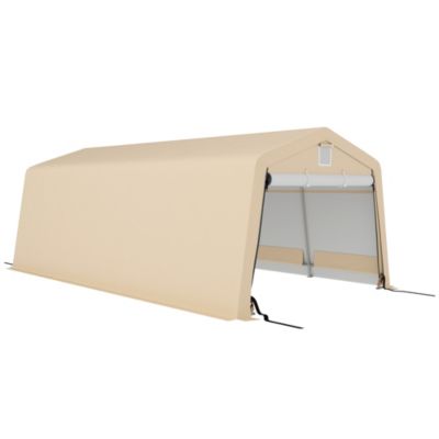 Tente garage carport dim 6L x 3,3l x 2,4H m acier galvanisé robuste PE haute densité 150 g/m² imperméable anti-UV beige